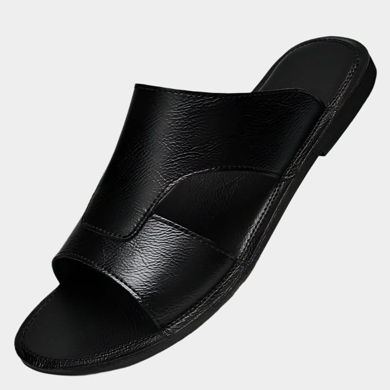 Claquettes en cuir véritable à semelle souple pour homme - Tenue de plage d'été