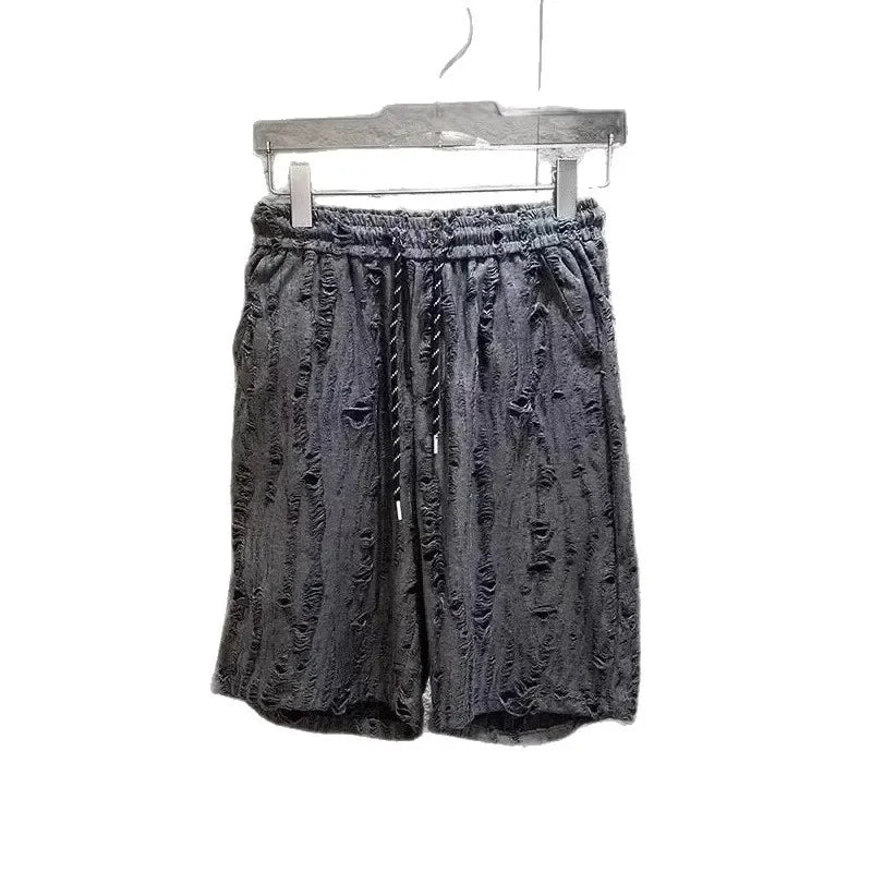 Ensemble deux pièces, haut sans manches et short, effet usé, pour homme