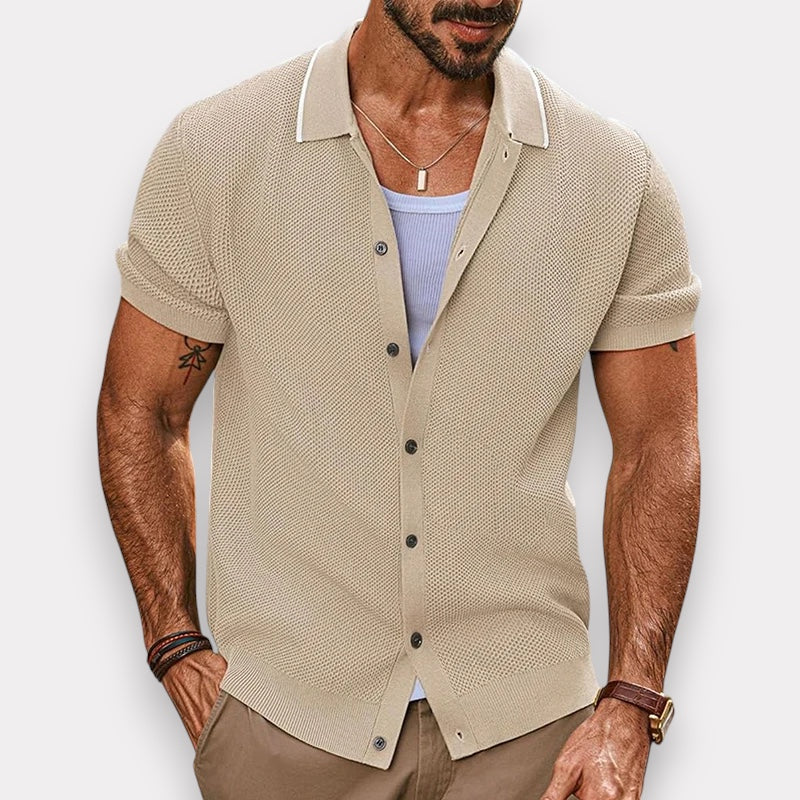 Chemise au crochet à manches courtes et col boutonné, décontractée et respirante