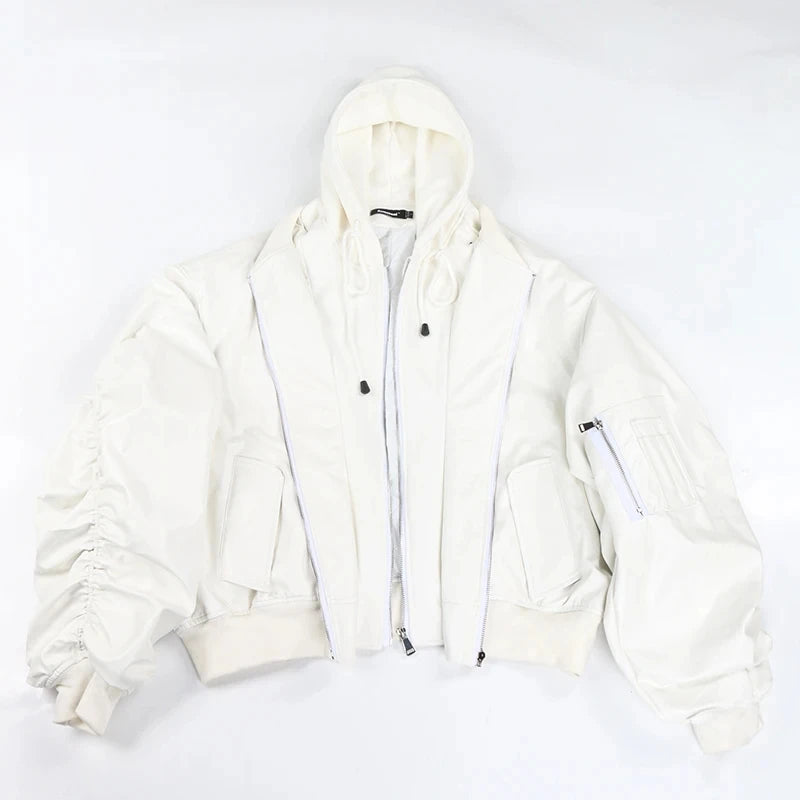Blouson aviateur oversize à capuche en cuir synthétique pour homme – Style urbain