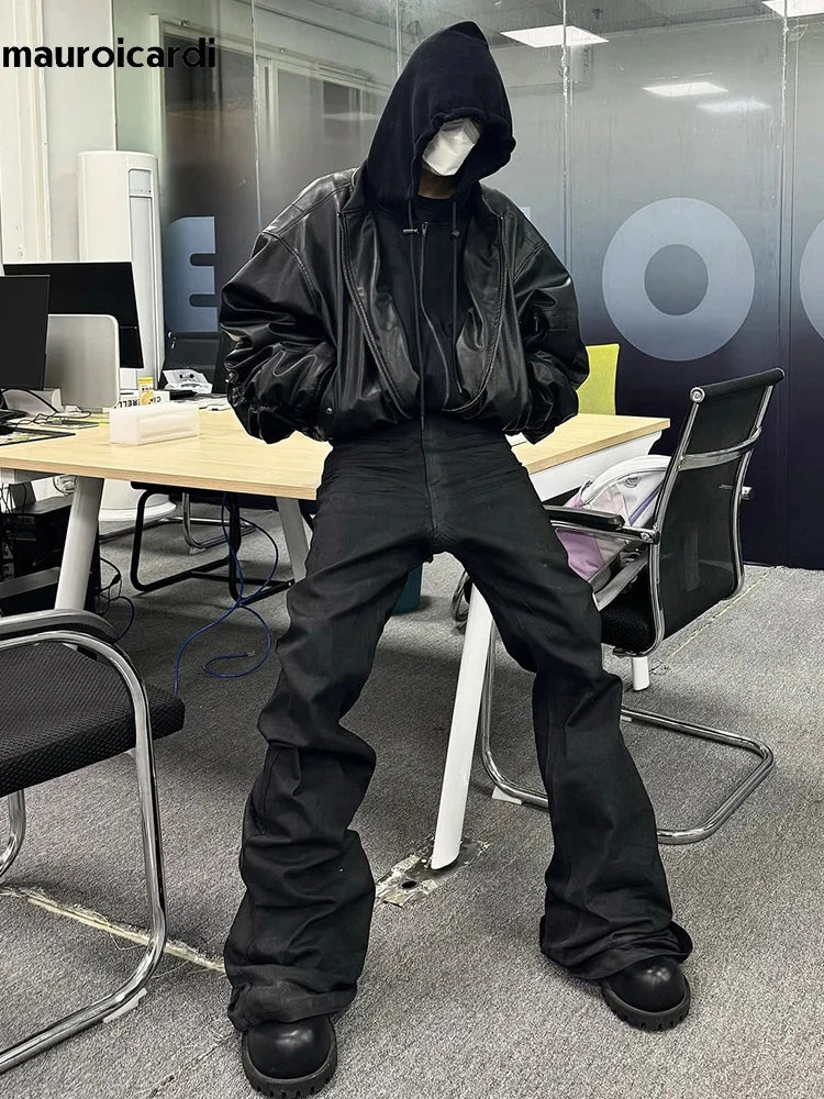 Blouson aviateur oversize à capuche en cuir synthétique pour homme – Style urbain