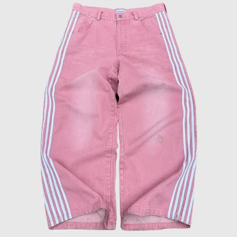 Pantalon ample en jean rayé pour homme – Streetwear été Y2K