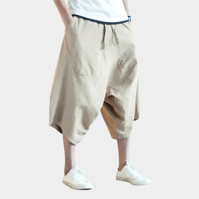Pantalon de lin ample style sarouel avec jogging longueur mollet