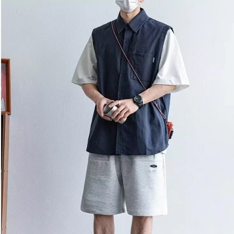 Chemise jacquard décontractée et ample à blocs de couleurs – Vêtements de travail d'été