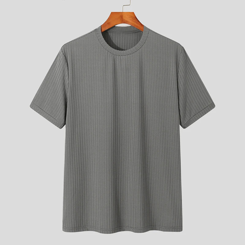 Chemise à col rond élégante texturée style casual léger tendance pour hommes