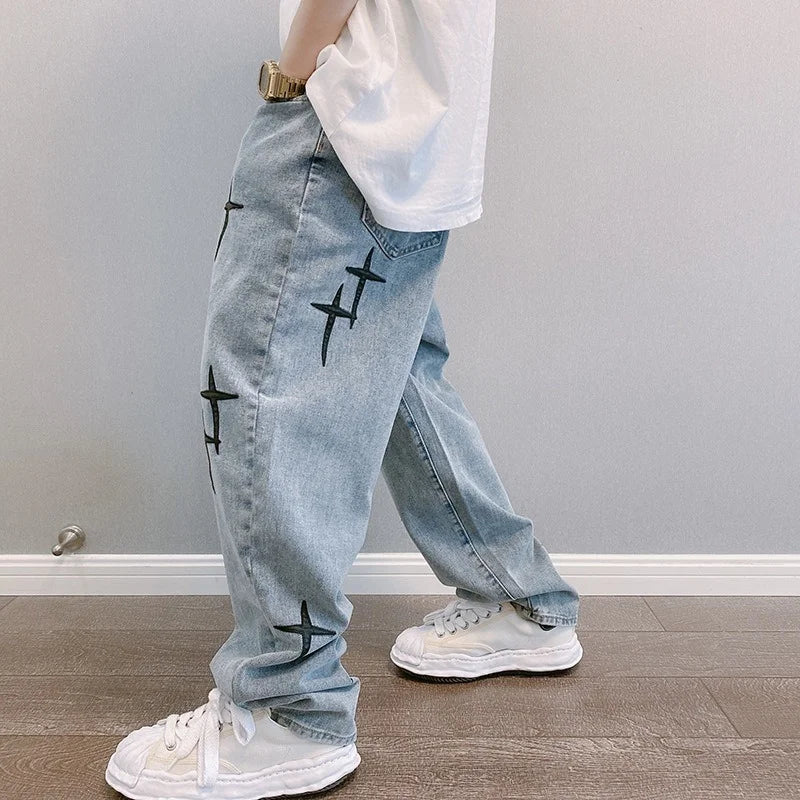 Jean imprimé, pantalon ample à jambes larges – denim streetwear pour homme