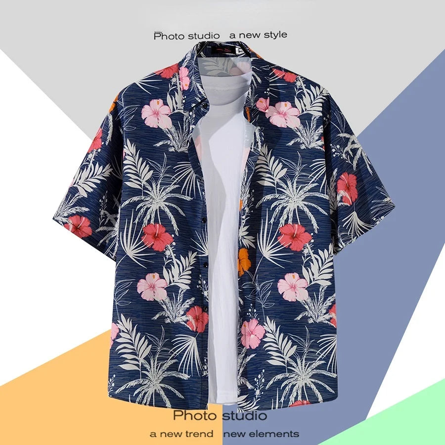 Chemise boutonnée d'été à imprimé dessin animé hawaïen - Décontractée et ample