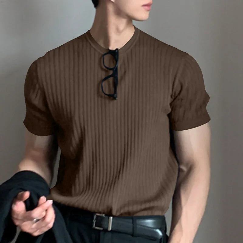 Chemise à col rond élégante texturée style casual léger tendance pour hommes