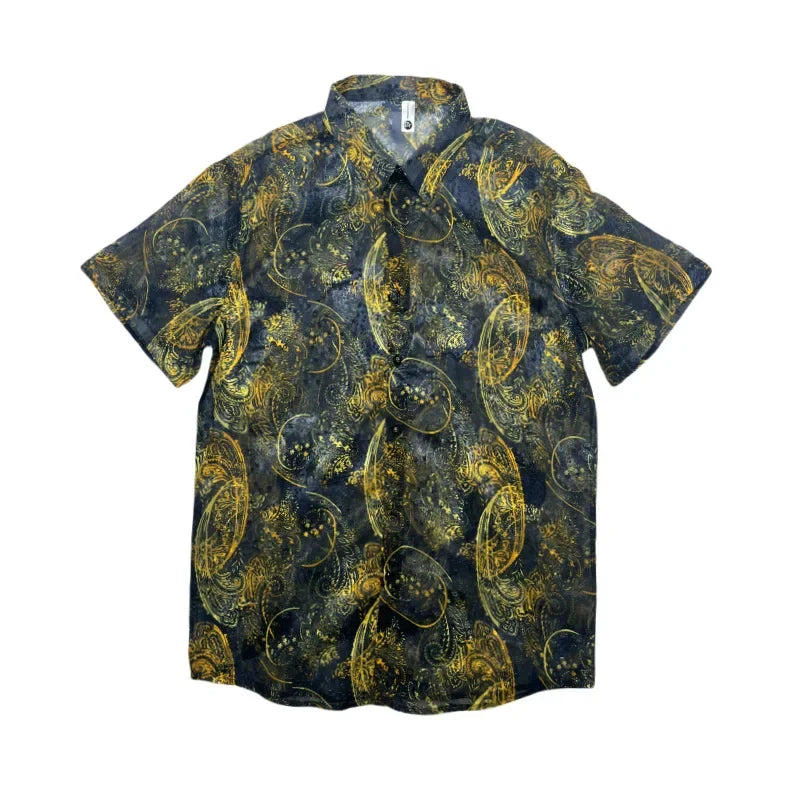 Chemise jacquard à manches courtes et motif floral de style coréen pour homme