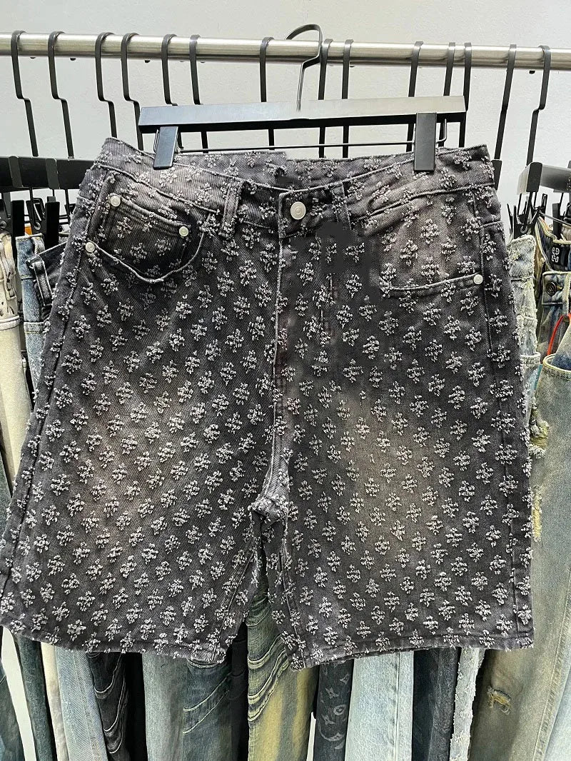 Jean Jorts décontracté en denim vieilli à jambe droite pour homme