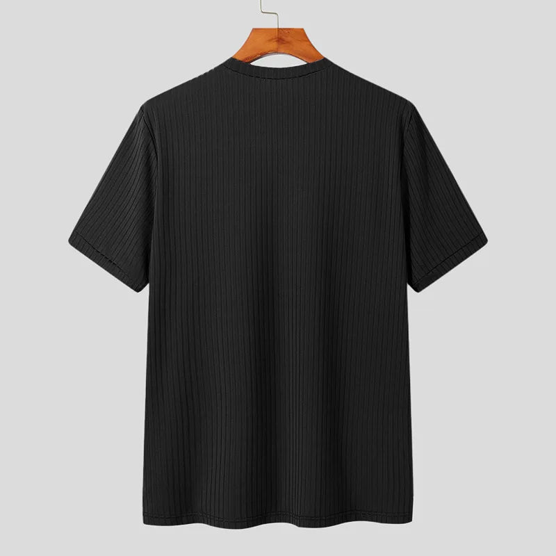 Chemise à col rond élégante texturée style casual léger tendance pour hommes