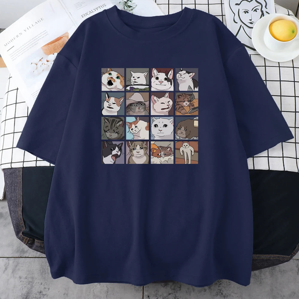 T-shirt oversize décontracté pour homme avec imprimé chat délavé