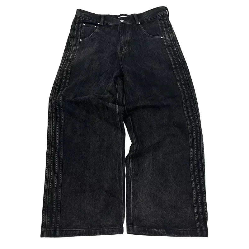 Pantalon ample en jean rayé pour homme – Streetwear été Y2K