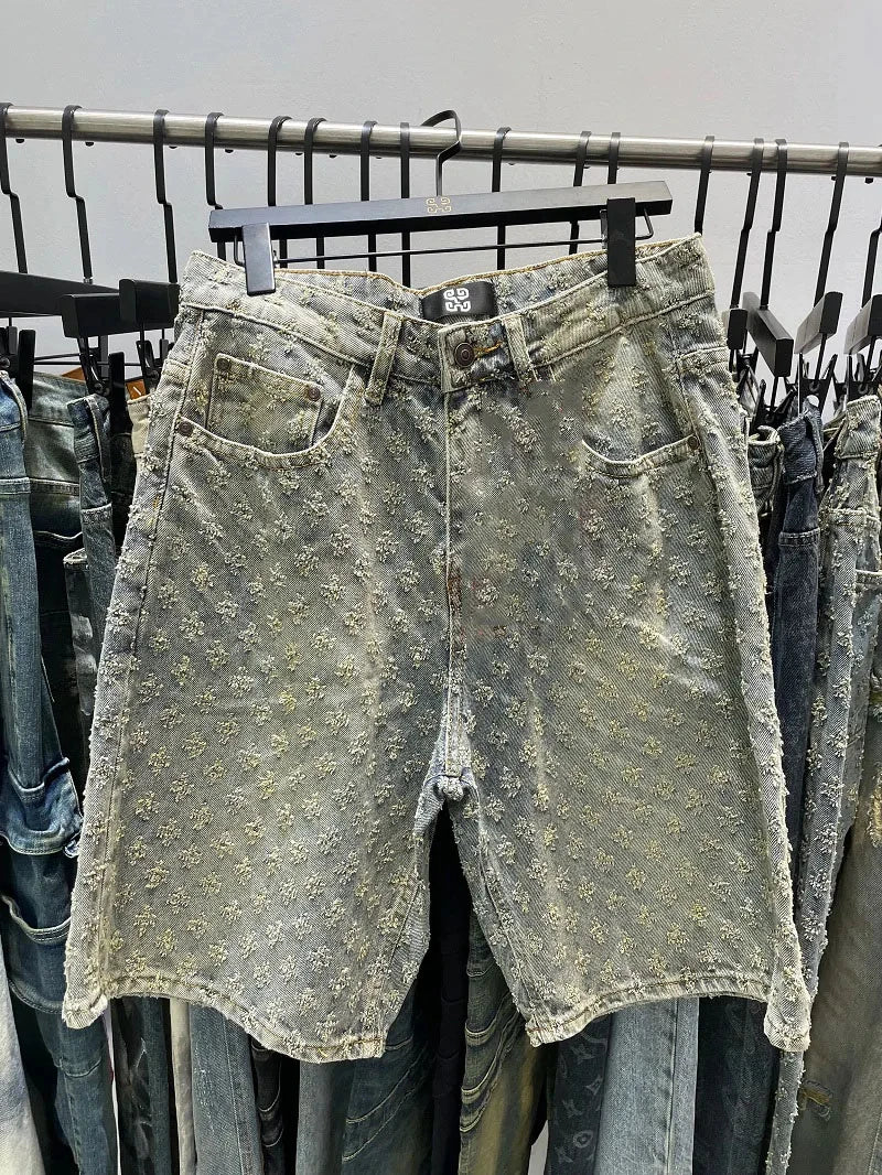 Jean Jorts décontracté en denim vieilli à jambe droite pour homme