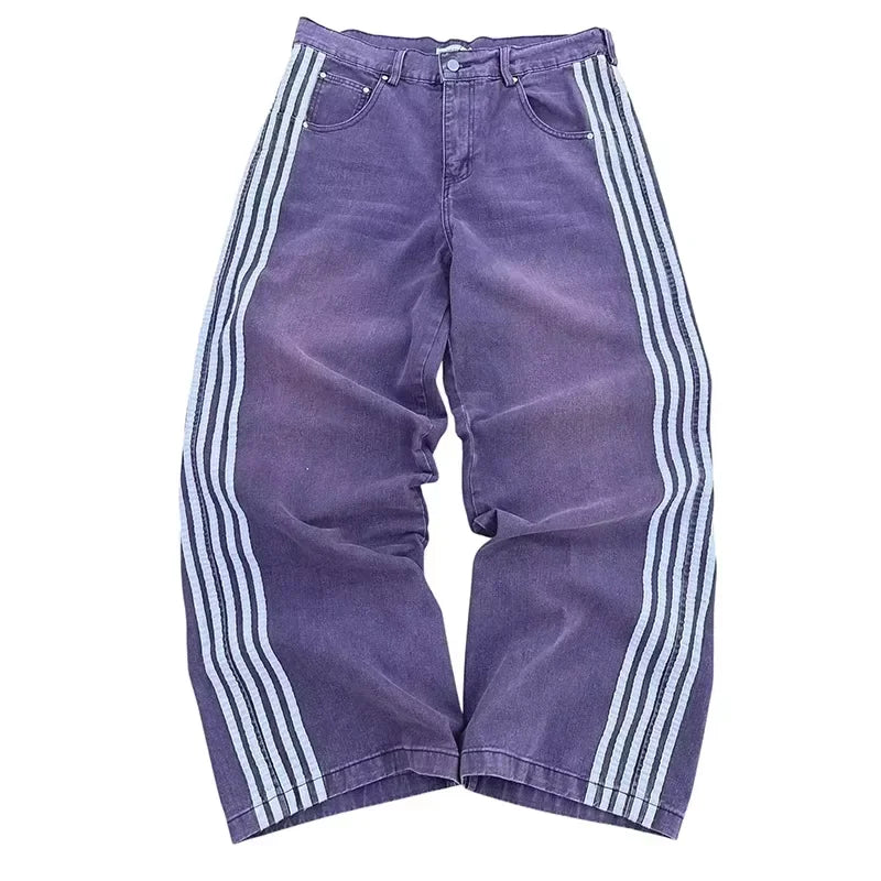 Pantalon ample en jean rayé pour homme – Streetwear été Y2K