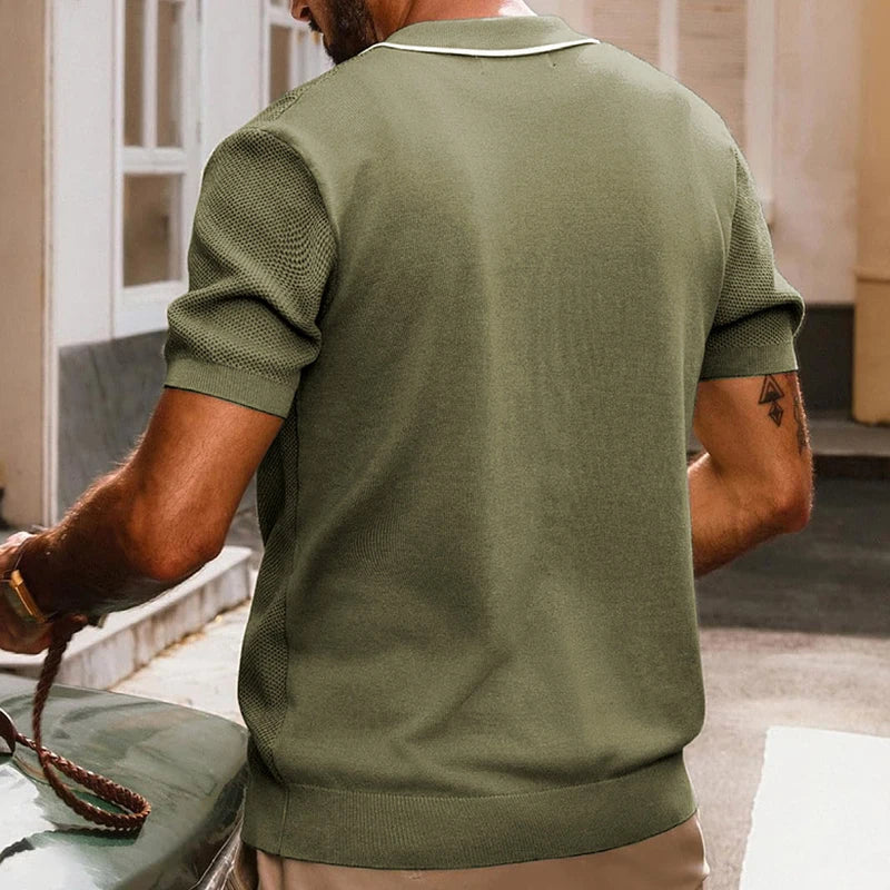 Chemise au crochet à manches courtes et col boutonné, décontractée et respirante