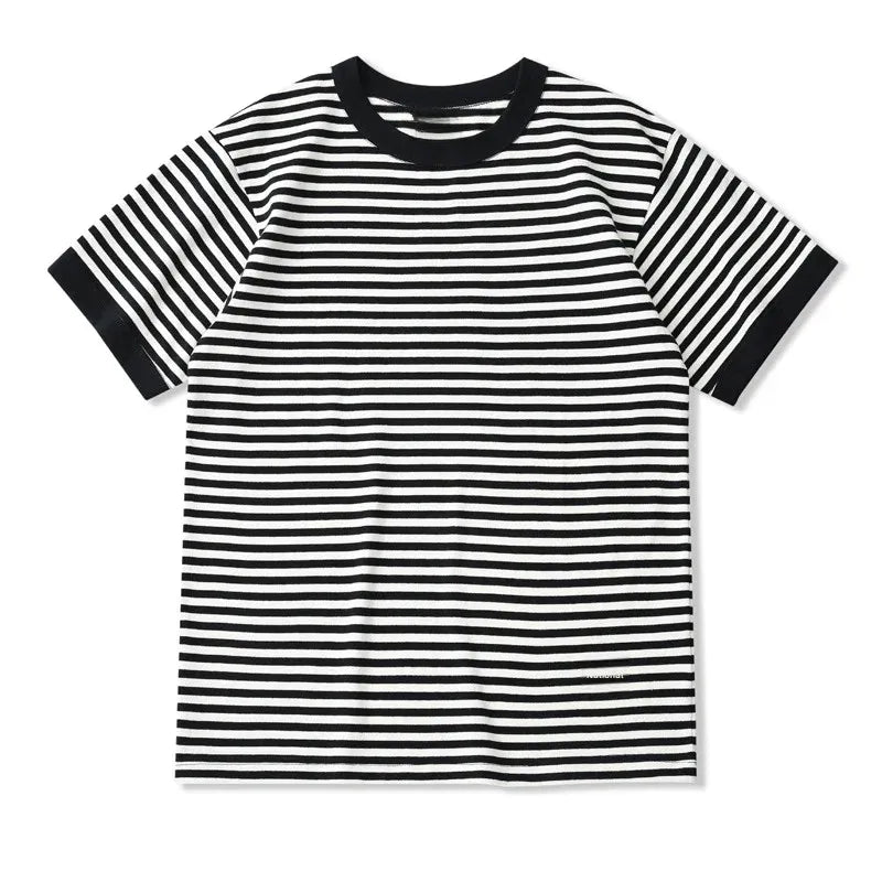 Chemise rayée à col rond et manches courtes pour homme, motif écume de mer
