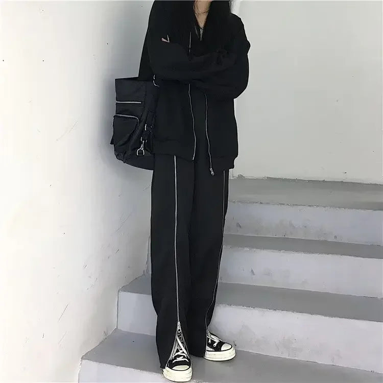Pantalon droit décontracté drapé taille haute noir pour homme
