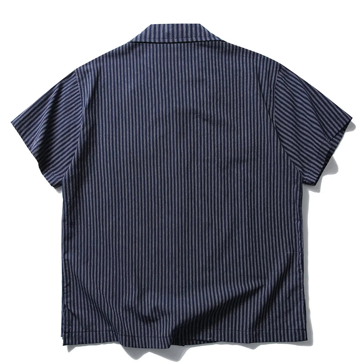 Chemise rayée à manches courtes avec boutons et col cubain pour homme