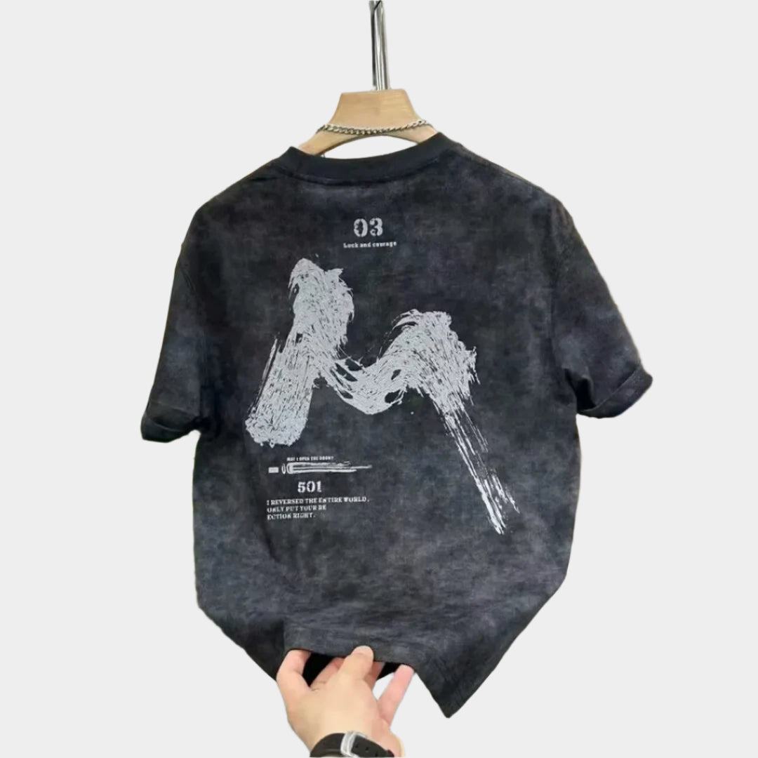 Chemise à col rond décontractée délavée à imprimé lettres pour hommes