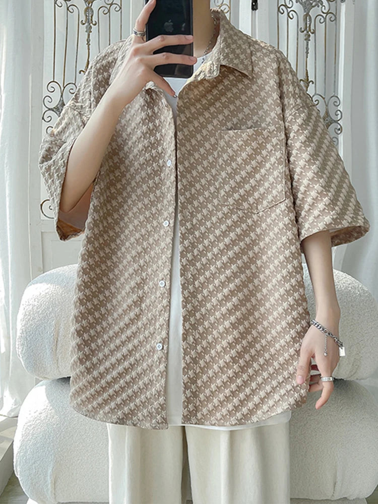 Chemise jacquard à carreaux surdimensionnée à manches courtes pour homme