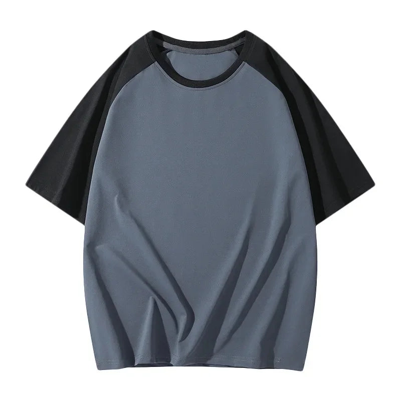 Chemise à col rond ample bicolore casual streetwear manches courtes