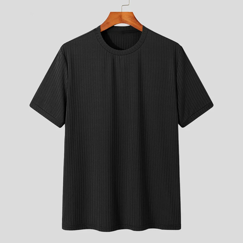 Chemise à col rond élégante texturée style casual léger tendance pour hommes