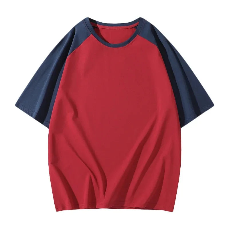 Chemise à col rond ample bicolore casual streetwear manches courtes