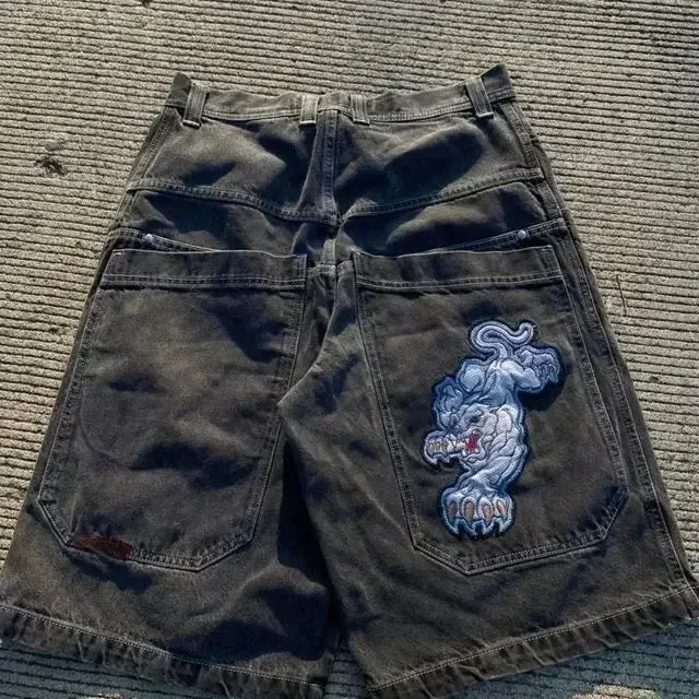 Jorts en jean larges brodés style gothique Y2K streetwear homme