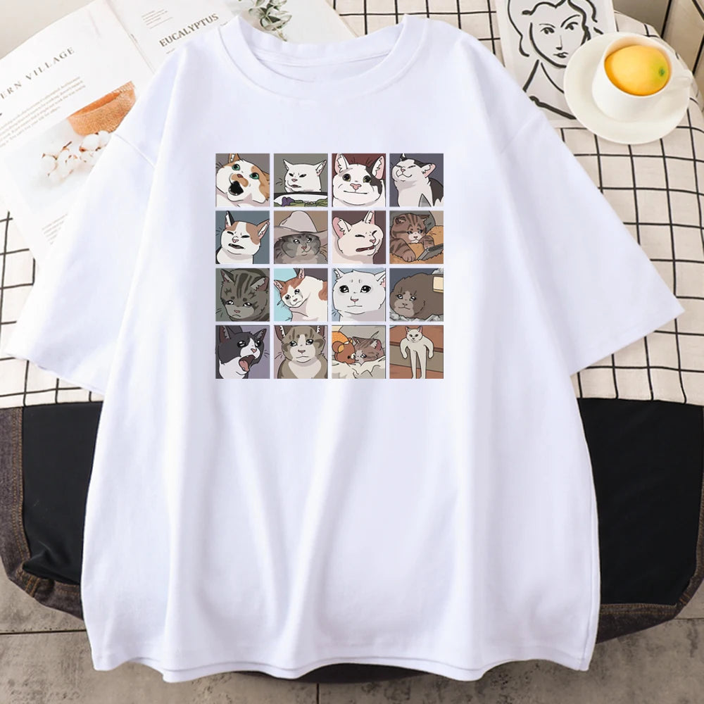 T-shirt oversize décontracté pour homme avec imprimé chat délavé