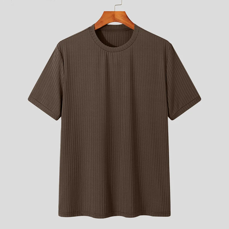 Chemise à col rond élégante texturée style casual léger tendance pour hommes