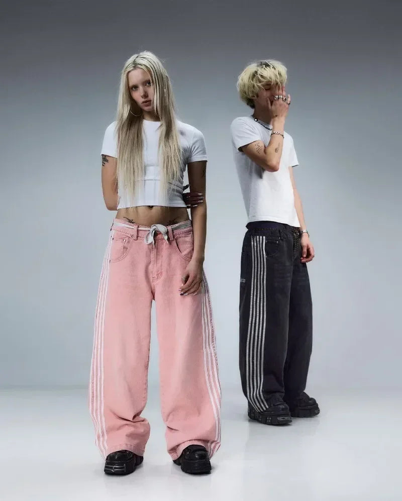 Pantalon ample en jean rayé pour homme – Streetwear été Y2K