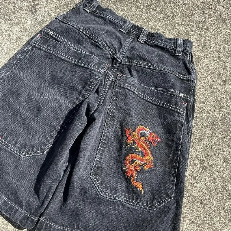 Jorts en jean larges brodés style gothique Y2K streetwear homme