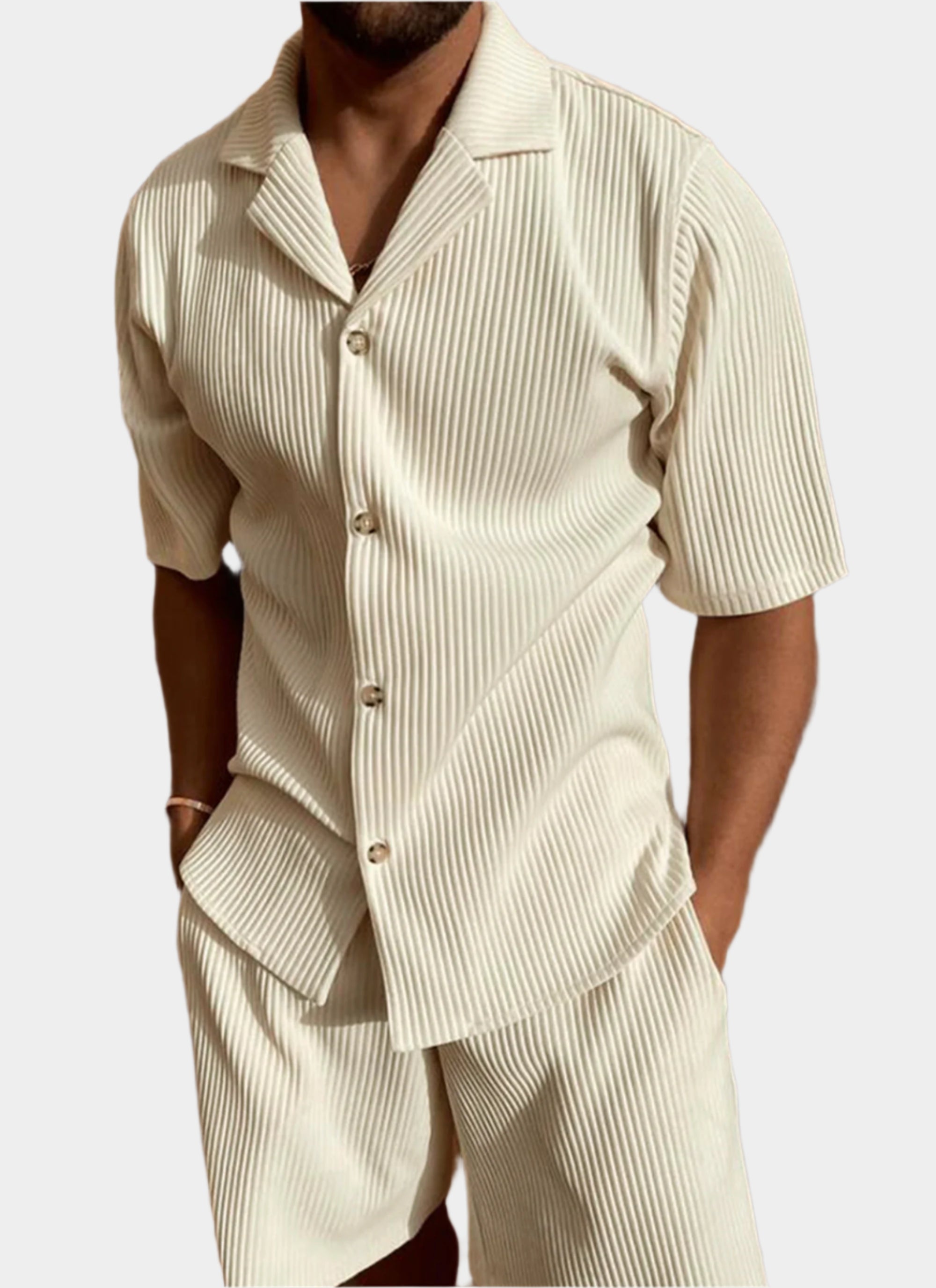 Deux ensembles chemise et short en velours côtelé – Tenue de plage décontractée
