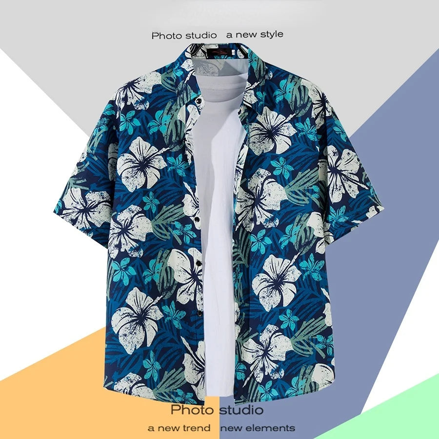Chemise boutonnée d'été à imprimé dessin animé hawaïen - Décontractée et ample