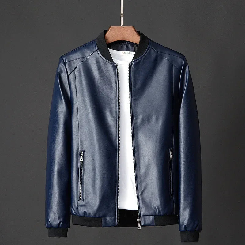 Blouson aviateur en cuir synthétique – Coupe slim décontractée pour homme