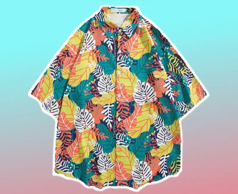 Chemise boutonnée d'été à imprimé dessin animé hawaïen - Décontractée et ample