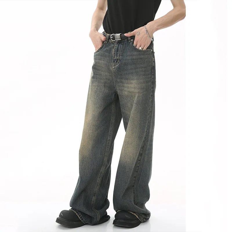 Pantalon ample vintage à jambes larges pour homme, style streetwear