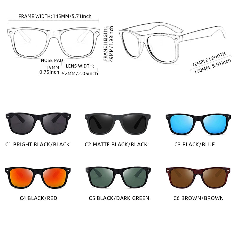 Lunettes de soleil polarisées carrées classiques pour homme - Mode rétro été