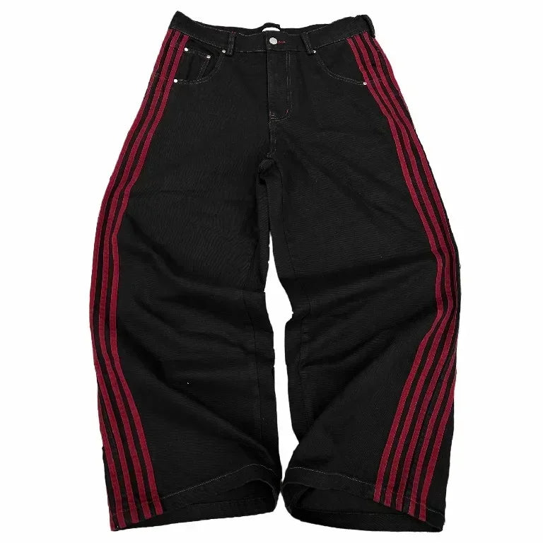 Pantalon ample en jean rayé pour homme – Streetwear été Y2K