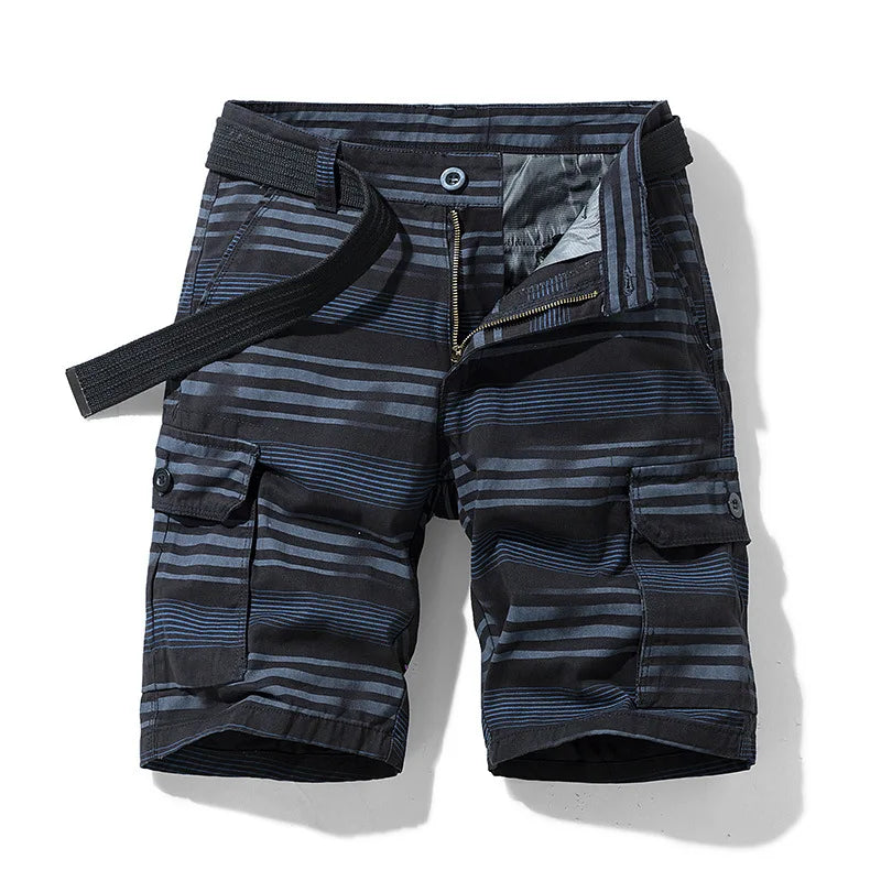 Short cargo utilitaire rayé avec ceinture — Pour homme, prêt pour l'été