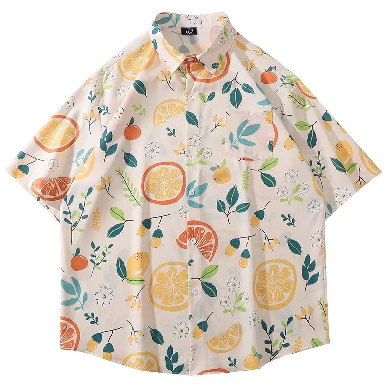 Chemise boutonnée d'été à imprimé dessin animé hawaïen - Décontractée et ample
