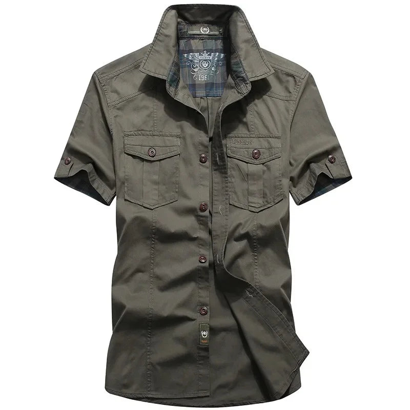 Chemise d'été légère en jean décontractée - Style militaire à col carré