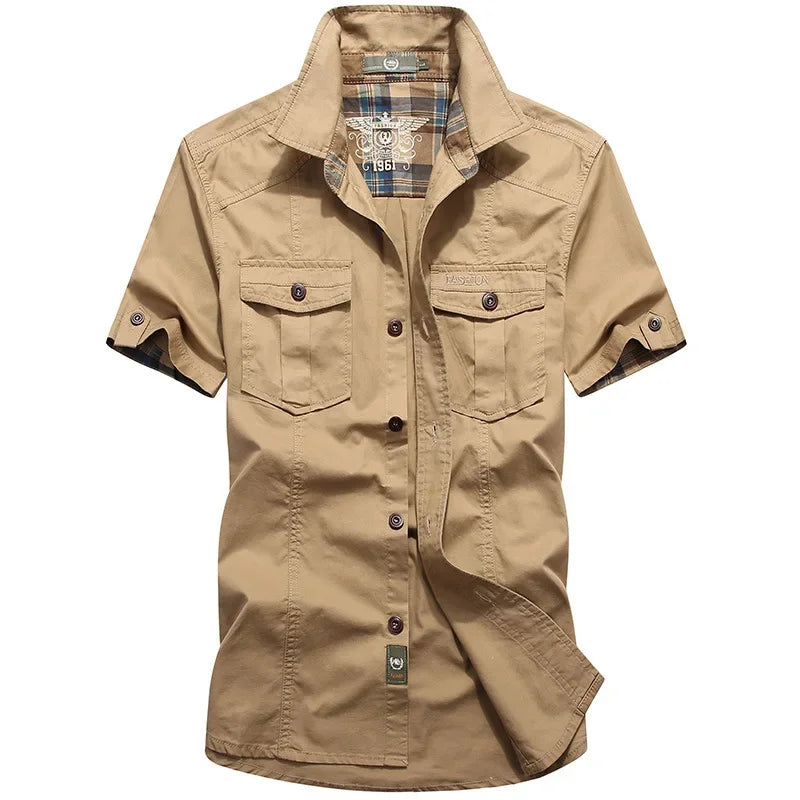 Chemise d'été légère en jean décontractée - Style militaire à col carré