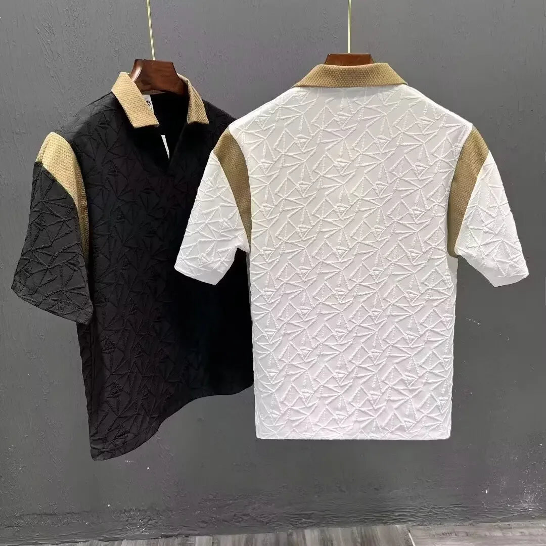 Chemise polyvalente en jacquard color-block avec revers déchiré pour homme