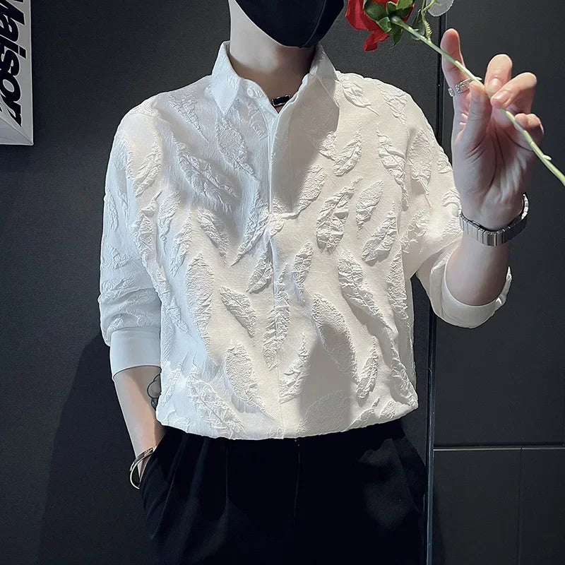 Chemise d'été décontractée en jacquard de style japonais pour homme