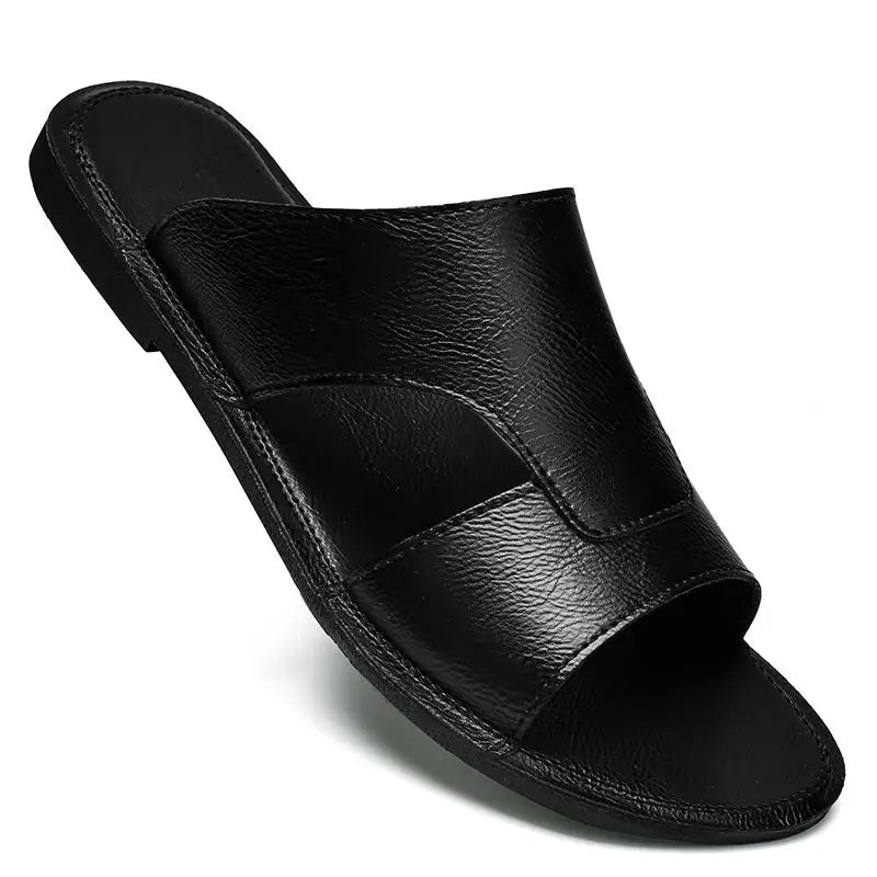 Claquettes en cuir véritable à semelle souple pour homme - Tenue de plage d'été