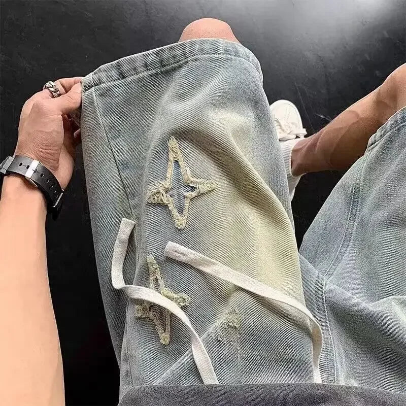 Jorts baggy en jean avec cordon style vintage streetwear homme