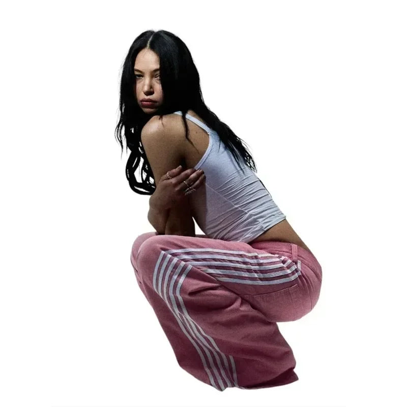 Pantalon ample en jean rayé pour homme – Streetwear été Y2K