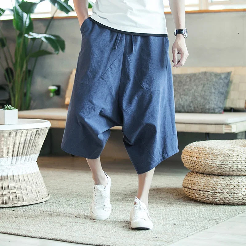 Pantalon de lin ample style sarouel avec jogging longueur mollet